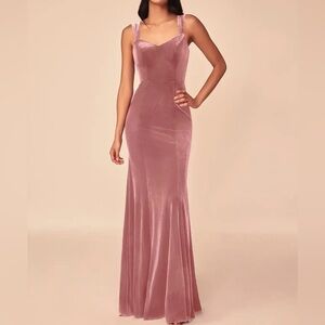 NWT Azazie Laressa Dusty Rose Gown Pink Velvet Bridesmaid Dress Mermaid Vneck A6